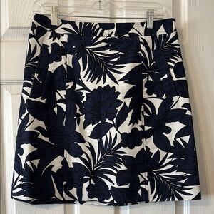 Ann Taylor Floral Navy Blue and White Skirt